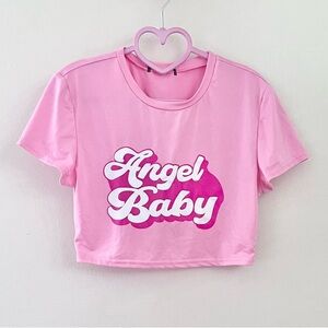 Pink Angel Baby Crop Top with Retro Text